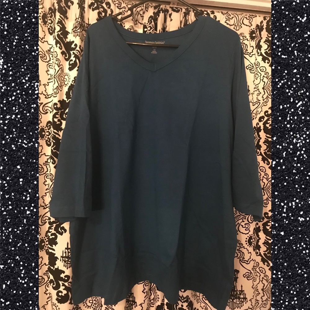 Peacock Blue 3/4 sleeve plus size T-shirt